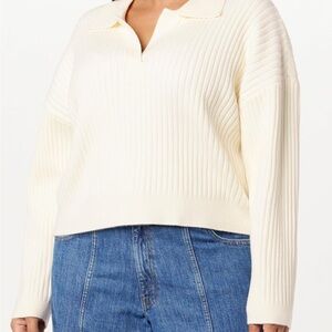 Casual Cream V-Neck Sweater with Collar